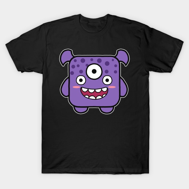 Kawaii Purple Square Monster T-Shirt by Luna Illustration